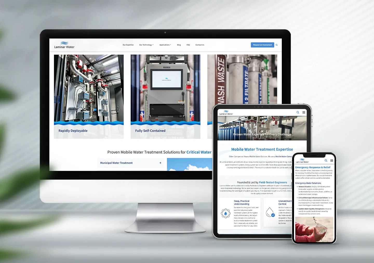 Laminar Water on computer monitor, tablet and smartphone